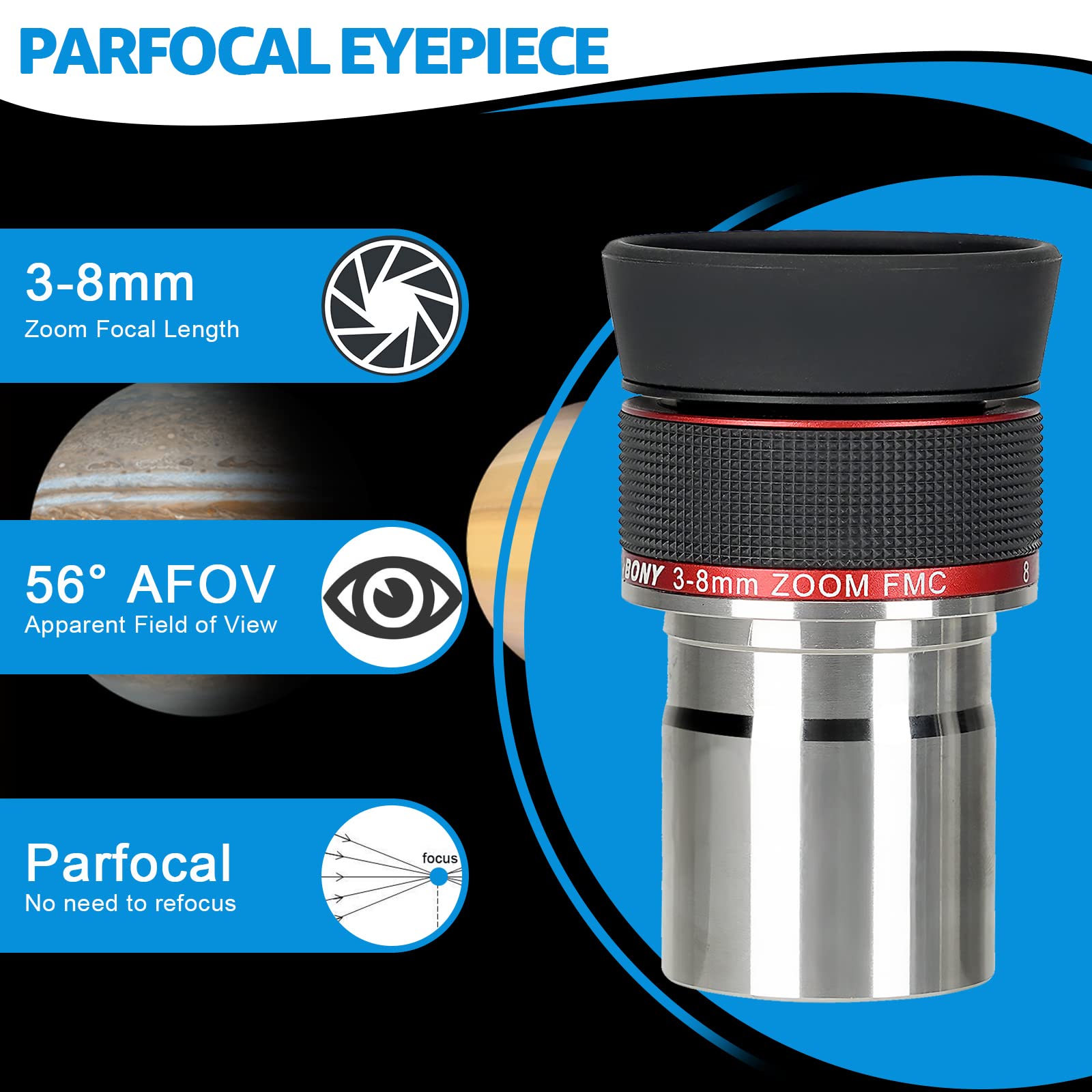Svbony Sv215 Zoom Eyepiece, 1.25 Inch Zoom Lens, 3Mm To 8Mm Eyepiece With Parfocal Design, Telescope Accessory For High Power Lu